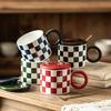 Creative Checkerboard Ceramic Mug Household Cup With Lid And Spoon High Value Afternoon Tea Coffee Cup