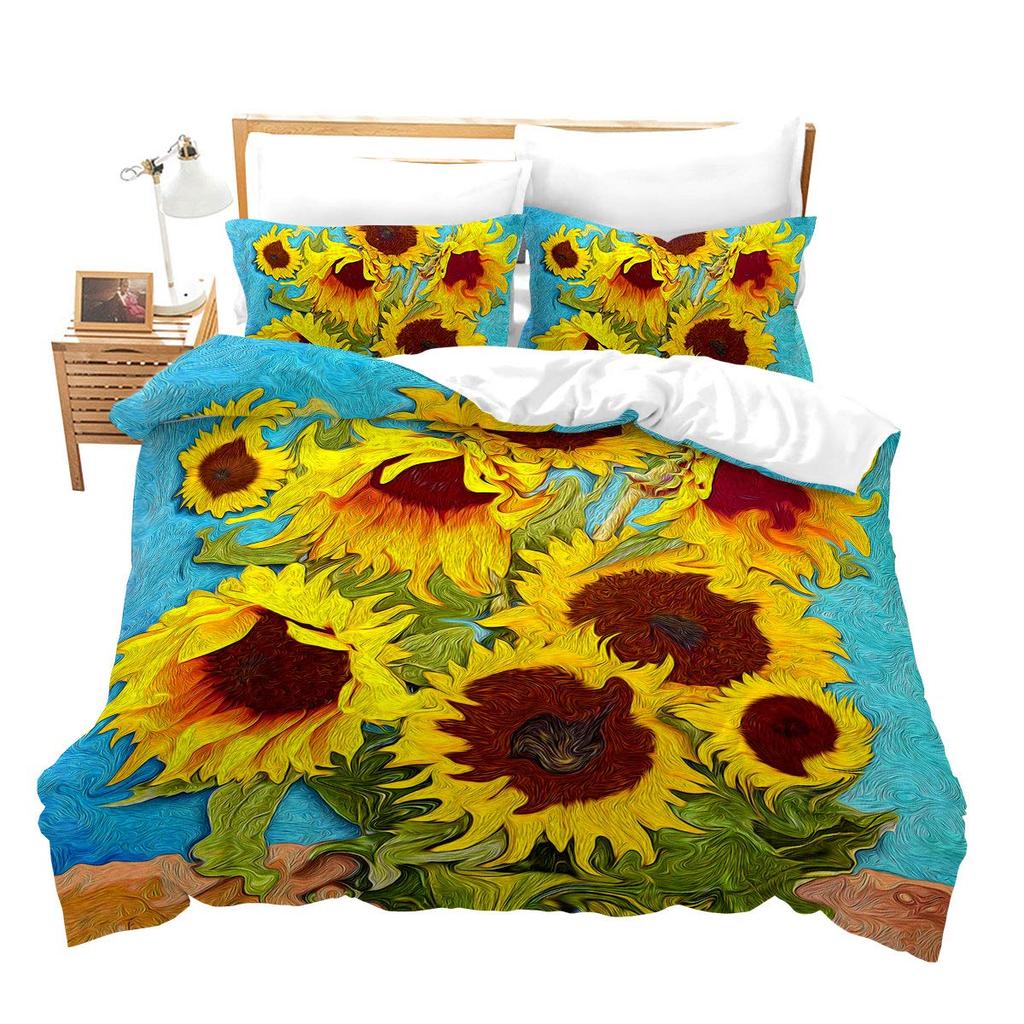 Rose Floral Duvet Cover Blossom Flowers Sunflower Bedding Set Fruit Comforter Cover Oil Painting Bedspread Cover Full King Size