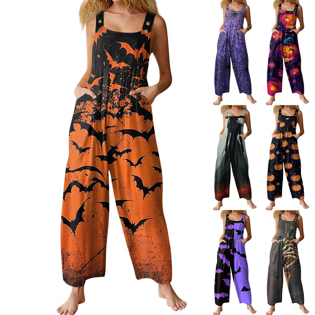 Women's Fashion St. Patrick's Day Printed Casual Loose Retro Suspender Jumpsuit