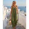 Round Neck Sleeveless Suspender Solid Color Jumpsuit With Pockets For Womens Summer Commuting Loose Casual Wide Leg Trousers