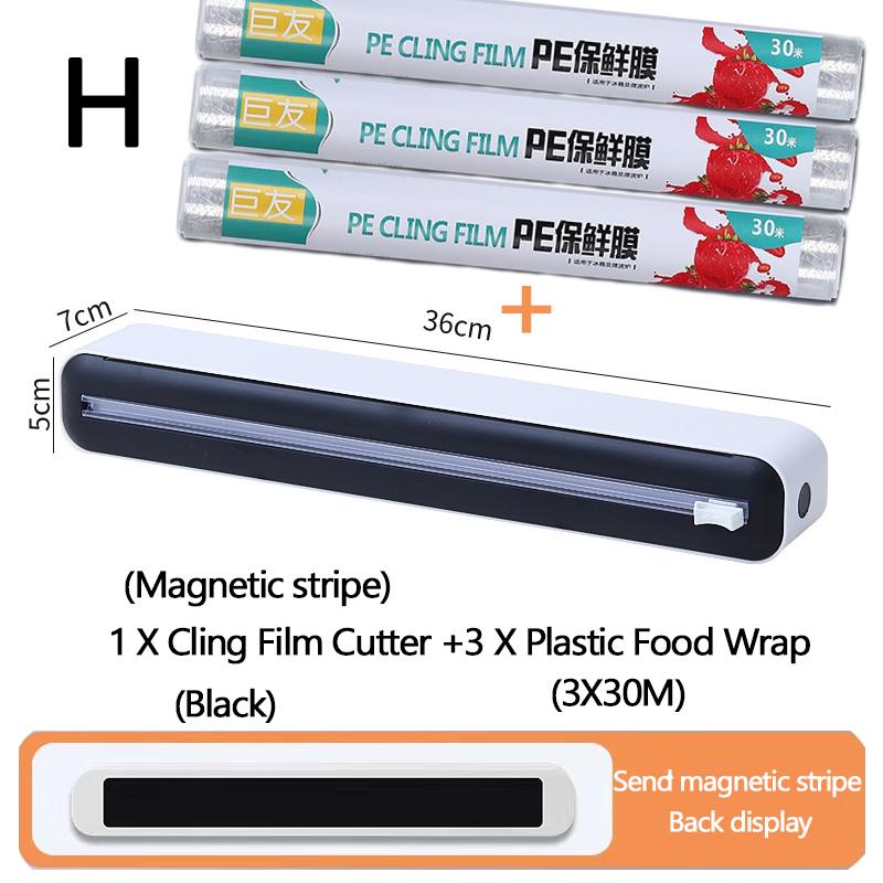 Plastic Wrap Dispenser with Slide Cutter Reusable Food Wrap Cutter Household Cling Film Cutter Refillable Cling Film Dispenser