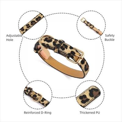 Pet Supplie Leopard Print Dog Collar Pet Walking Wear Resistant Leopard Dog Collar PU Leather Pet Collar Small Medium Dogs