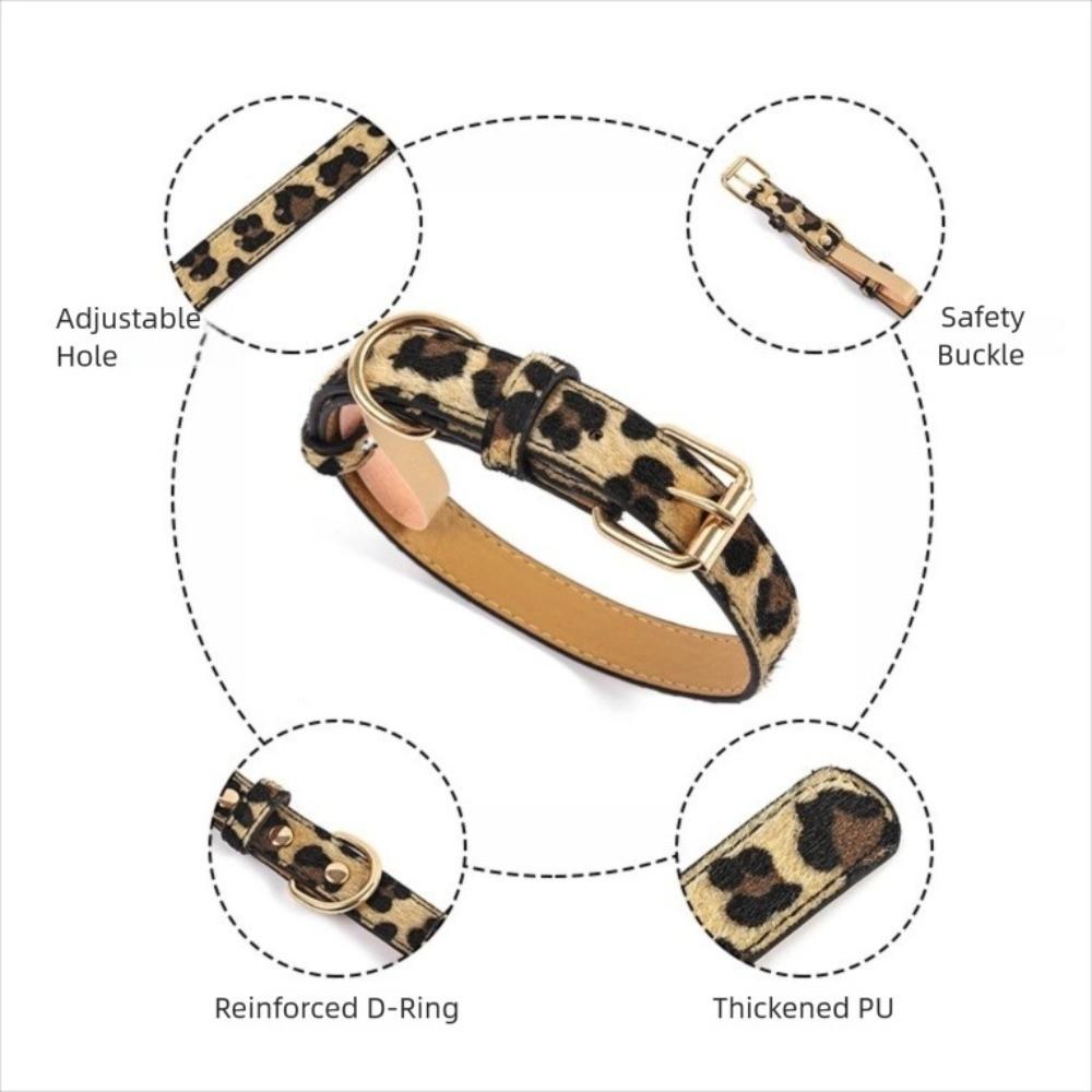 Pet Walking Dog Collar PU Leather Leopard Dog Collar Fashionable Pet Collar Small Medium Dogs