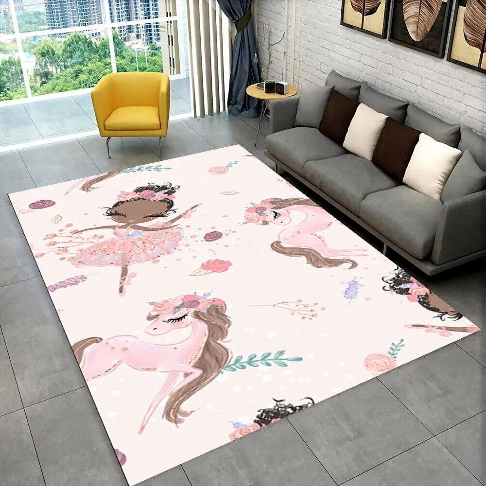 Cute Ballet Girl Ballerina Cartoon Area Rug,Carpet for Home Living Room Bedroom Sofa Doormat Decor,kids Play Non-slip Floor Mat
