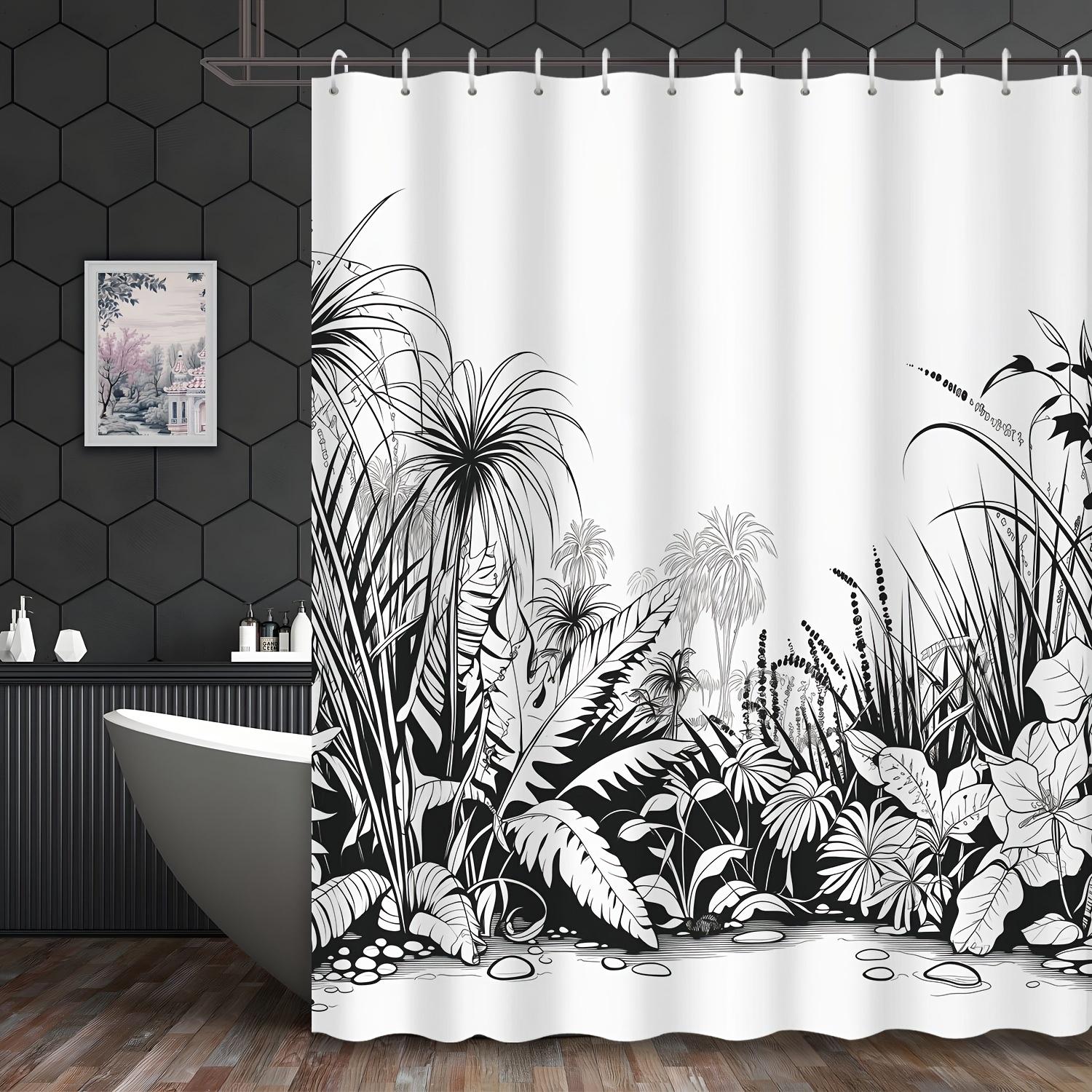 

Water-Resistant Tropical Rainforest Shower Curtain - Black & White Leaf Pattern, Machine Washable, 72X72 Inches, All-Season W60H190(CM)-1 Pcs