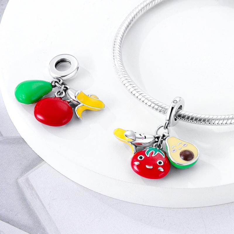 Copper Strawberry Cherry Fruit Series Charm Butterfly Spring Spacer Beads Suitable Fit Pan Original Bracelet