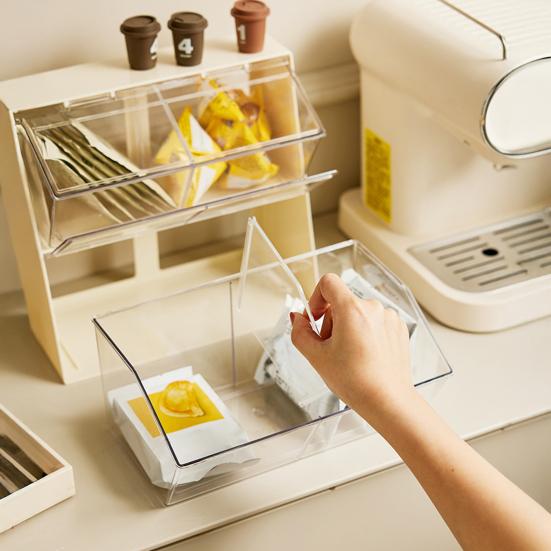 Tea Bag Organizer Transparent Storage Rack Large Capacity Multipurpose Countertop Stackable Tea Bag Holder Storage Container