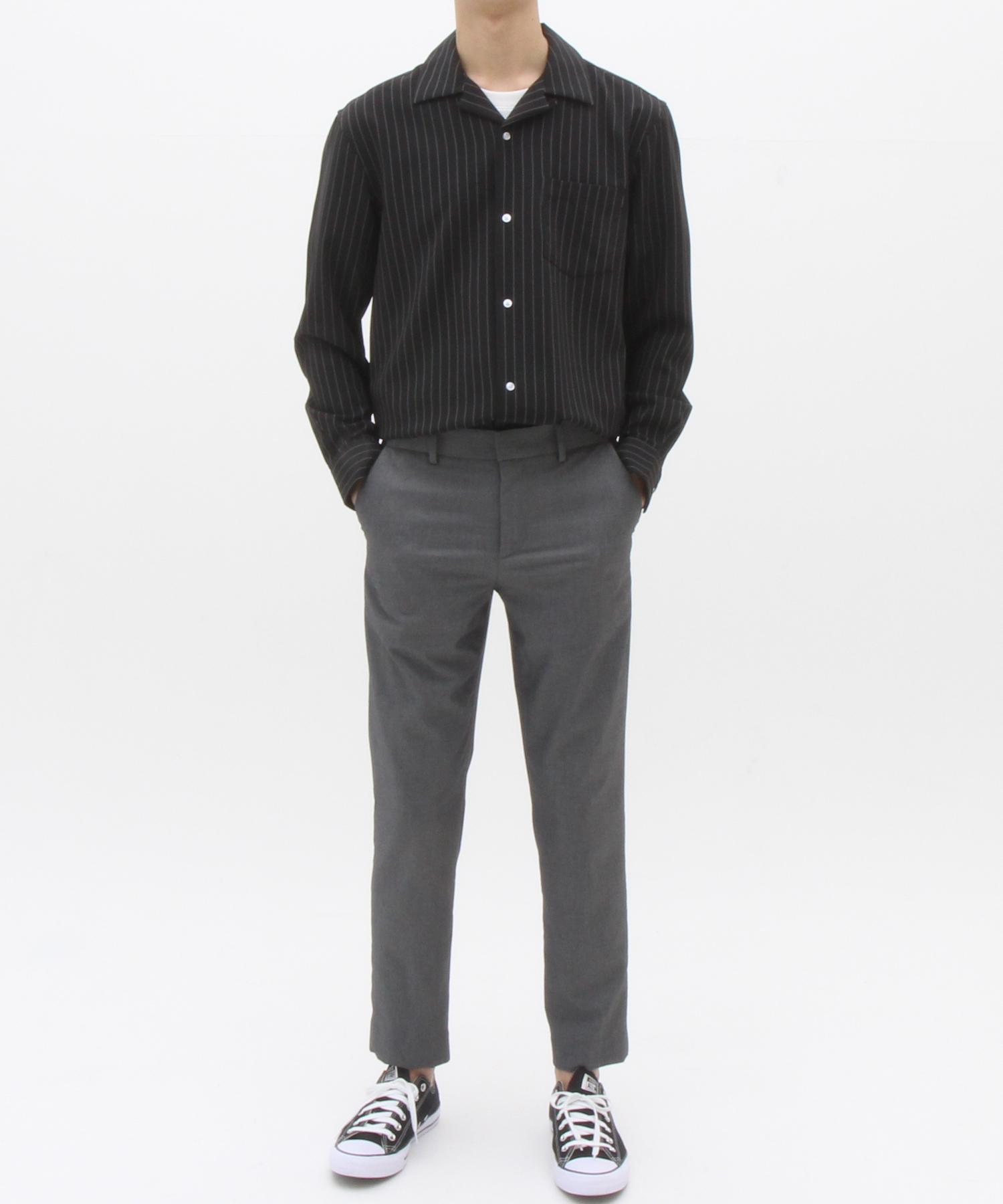 The Shirt Studio Black Loose Fit Spandex Striped Open Collar Shirt 95