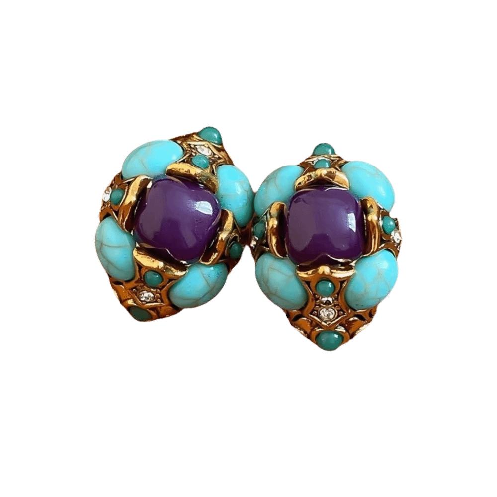 Peacock Blue Irregular-shaped Ear Stud Crystal Medieval Resin Earrings Flower Earrings  Banquet Treasure