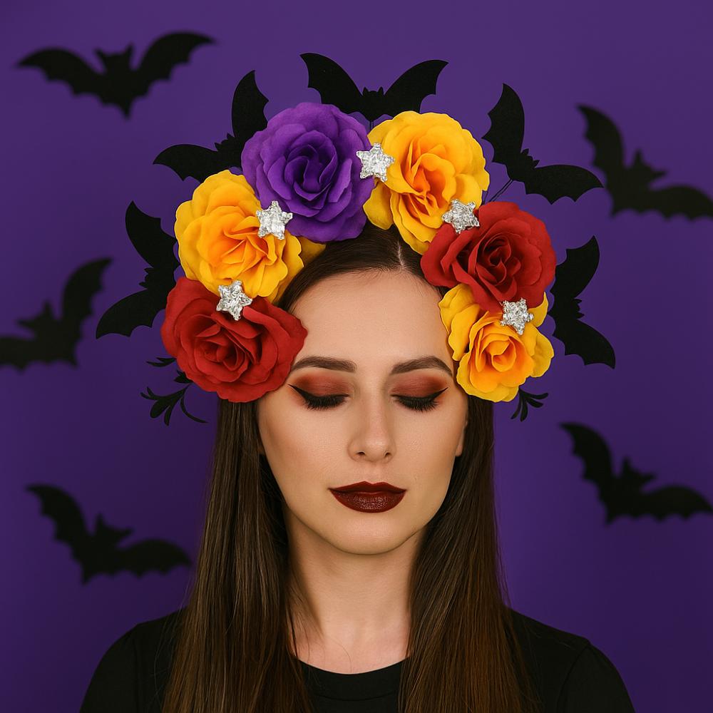 Halloween Decor Skull Head Headband Exaggerated Gothic Flower Hairband Festive Decorations