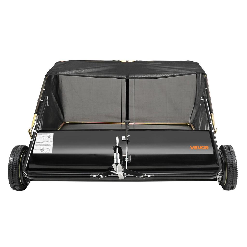Tow Behind Lawn Sweeper, 111.7 Cm Pull Behind Lawn Sweeper, 25 Cu. Ft Large Capacity Leaf & Grass Collector, Heavy Duty Garden Sweeper with Adjustable
