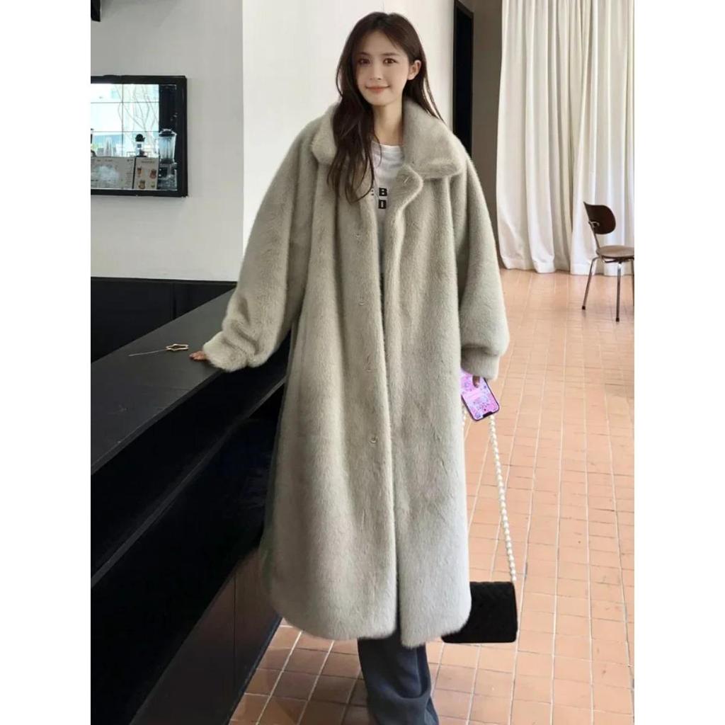 Long Fur Coat Women Warm Clothing Winter New Imitation Mink Cashmere Coats Korean Chic Lapel Loose Thickened Plush Jacket Women