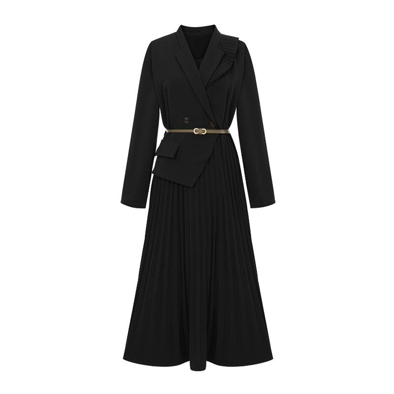 T View Asymmetrical Collar Pleated Dress_V6A-Cop004