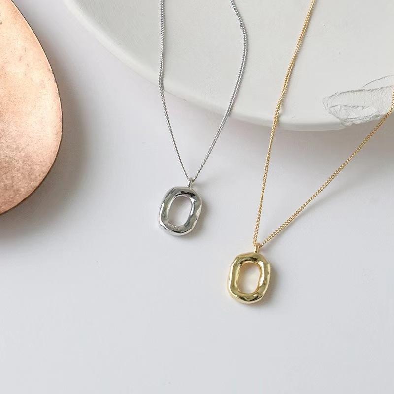 S925 sterling silver irregular circle necklace women's light luxury simple geometric pendant niche personality necklace