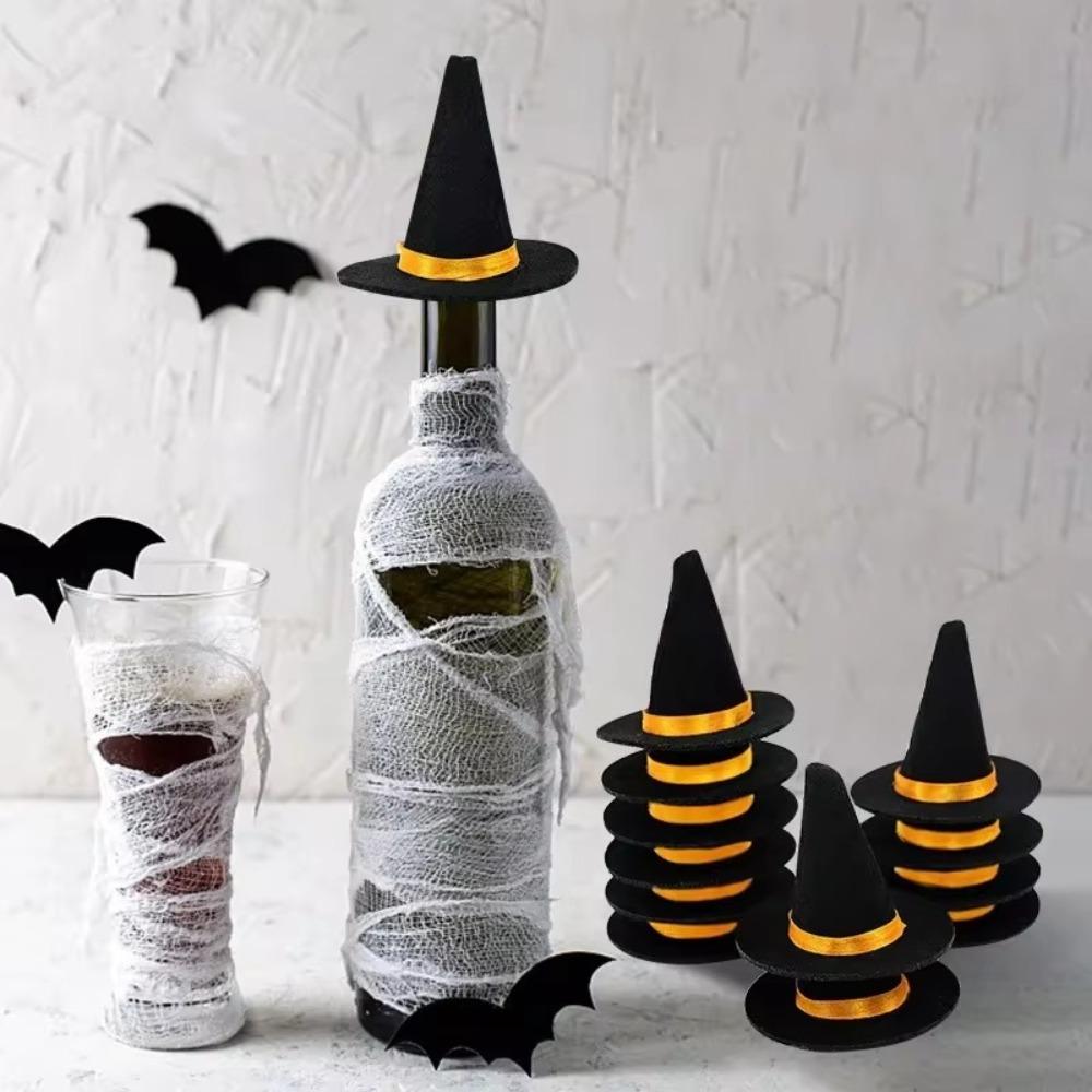 10pcs Wine Bottle Decor Mini Felt Witch Hats 4 Color DIY Wine Bottle Witch Hats Props Party Decoration Wine Bottle Topper