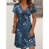 Summer Dresses Plus Size Women Vintage Flower 3D Print Dress Casual V-Neck Short Sleeve Loose Dresses Female's Clothing 6XL