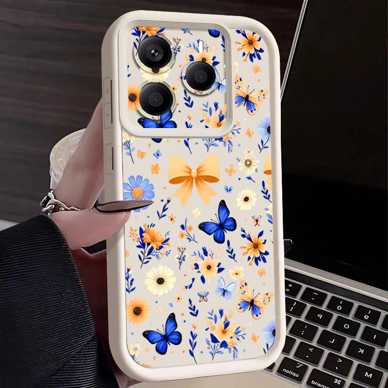 Blue Butterfly Floral Pattern Case For Xiaomi 14T 13T 11T Pro Funda Redmi Note 14 13 Pro 5G 4G 12 11 Shockproof Bumper Silicone Cover