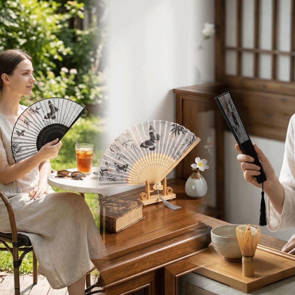 Chinese Style Silk Hand Fan Ink Wash Painting Dance Fan Elegant Retro Fan  Hanfu Cheongsam