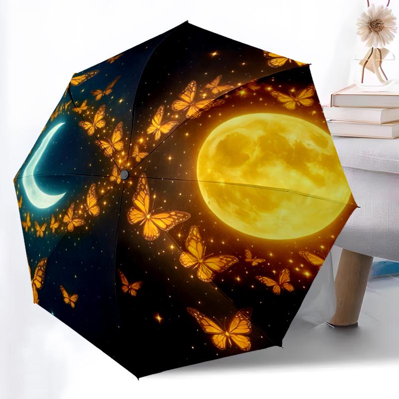 1pc Sturdy 8-Bone Auto Umbrella, Sun and Moon Umbrella, Digital Printed, Foldable Umbrella for On-the-Go Outdoor Use