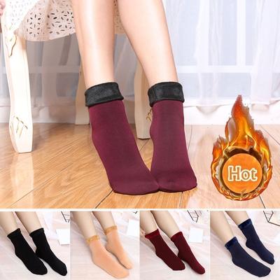Meias térmicas femininas quentes de inverno, grossas, lã, cashmere, neve, pele preta, meias sem costura, botas macias de veludo, meias para dormir
