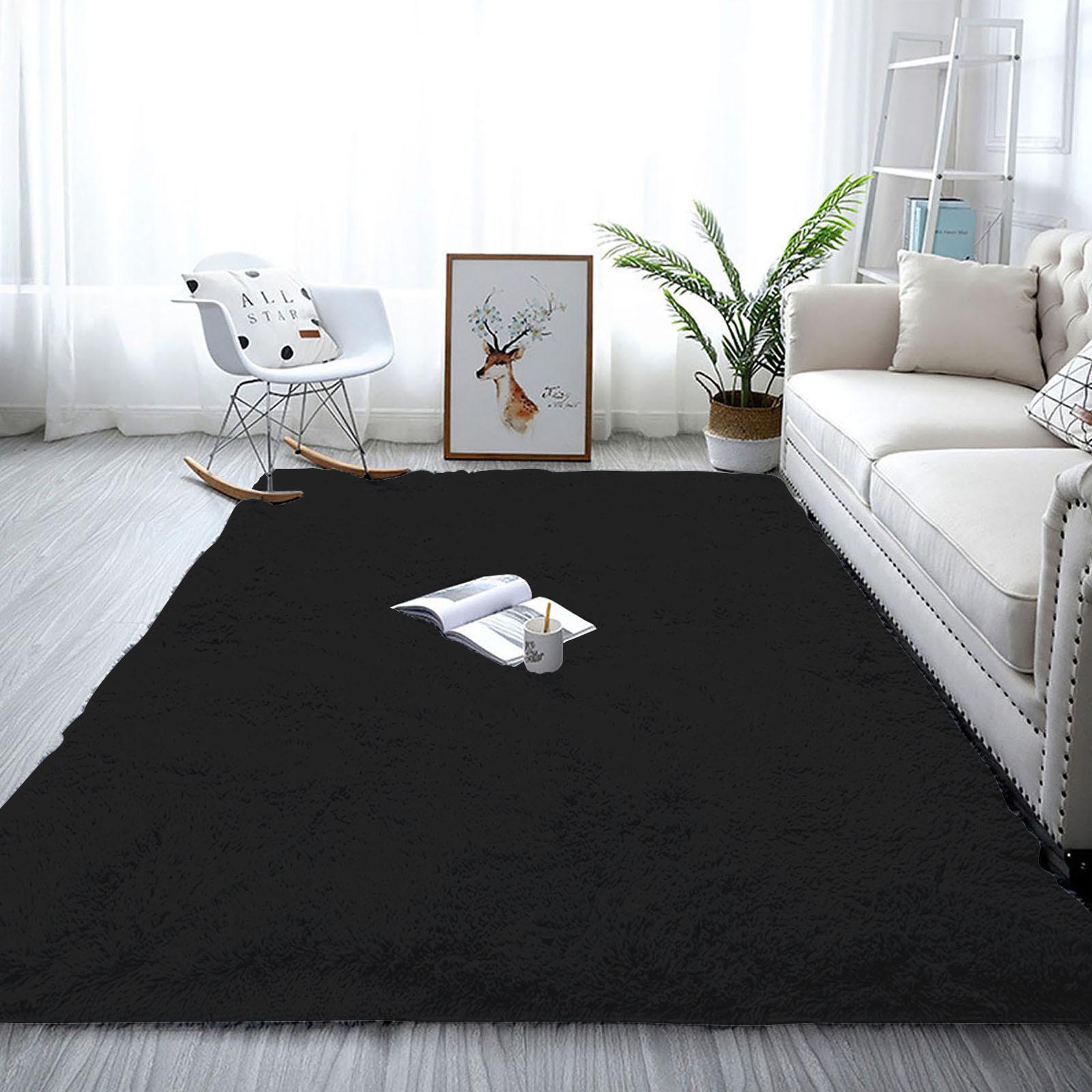 Soft Plush Square Floor Mat Non-Slip Bedroom Rug 140x200cm Single Piece Area Carpet for Indoor Use One Size чёрный