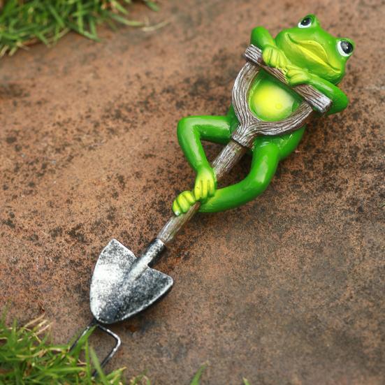 Yousheng Animal Garden Statue Frog Rabbit Turtle on Shovel Resin Ornament Flower Pot Insert Animal Figurine for Bonsai Decoration Outdoor Flower Bed