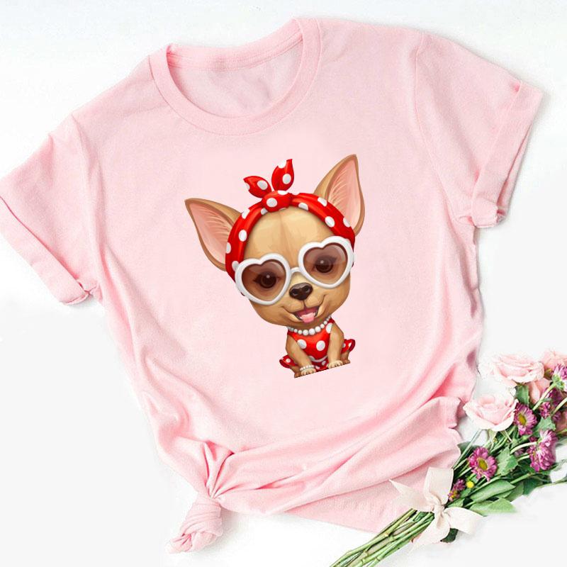 Stampa Mamma Chihuahua T-shirt da Donna Estate Nuova Moda T-shirt Divertente Design Cane Bella Ragazza T-shirt Tee Shirt Femme
