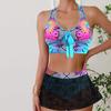 Women's Shoulder Strap Swimsuit Color Radian Print Bikini Tankini Swimsuit