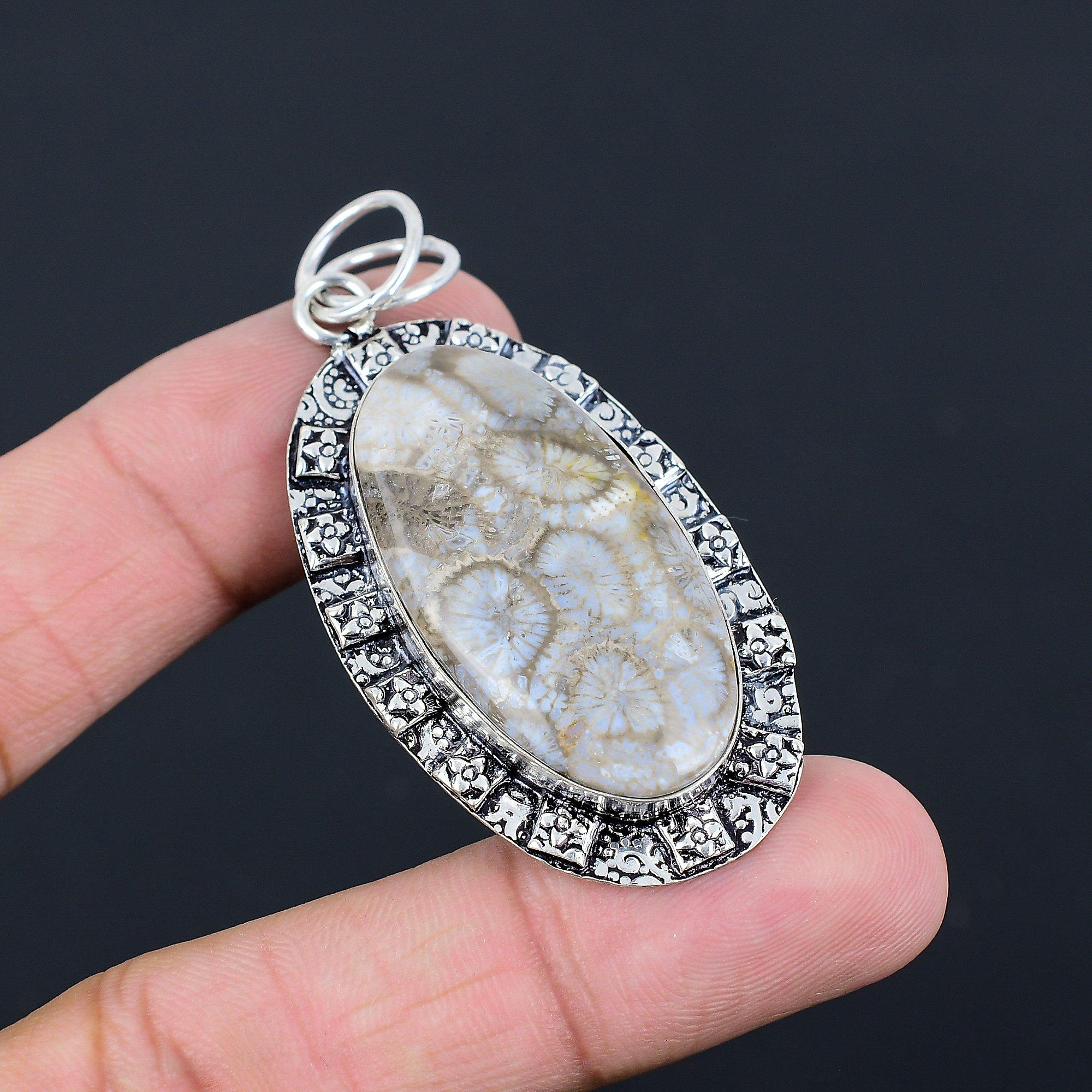 

Fossil Coral Gemstone Sterling Silver Anniversary Birthday New Pendant Jewelry
