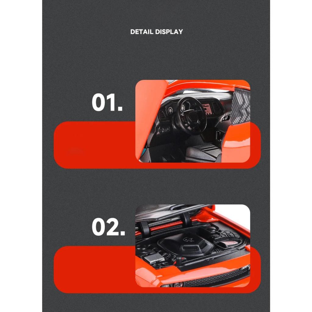 New 1/32 Challenger SRT Hellcat 2024 Alloy Car Model Sound and Light Pull Back Children's Toy Collectibles Birthday Gift