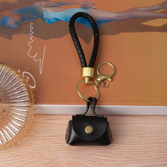 Mini Dumpling Coin Purse Keychain with Security Snap Detachable Wrist Strap Faux Leather Waterproof Compact Bag Key Holder