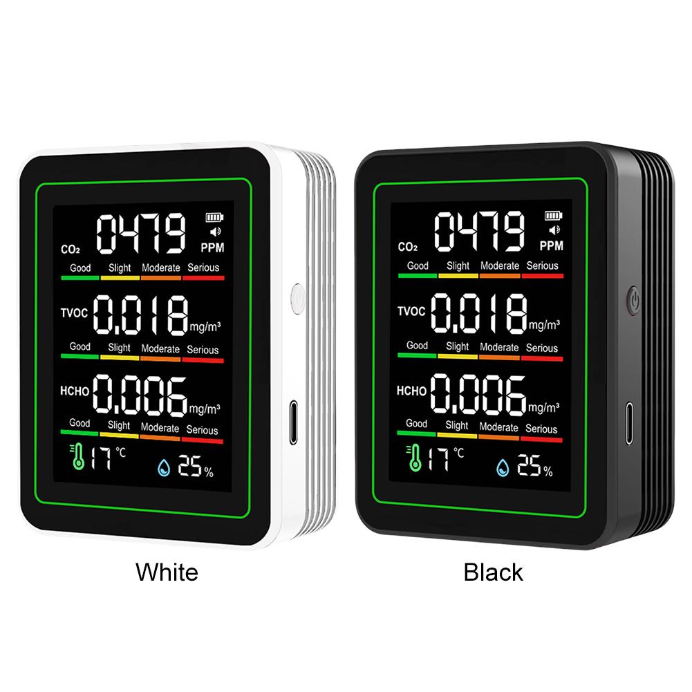 5-in-1 Indoor Air Quality Monitor Temperature Humidity Detector CO2 TVOC HCHO Tester Air Quality Tester for Home Office