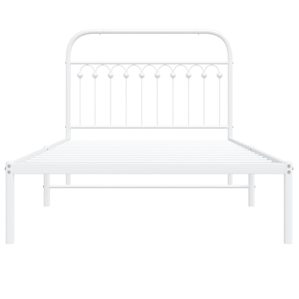 Metal Bed Frame with Headboard White 107x203 cm