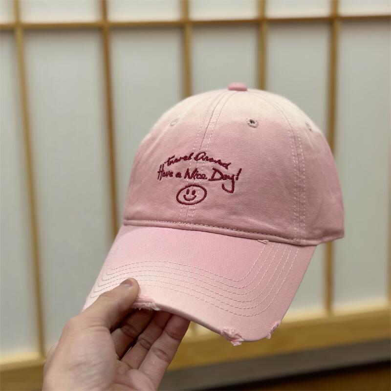 Spring And Summer Cotton Smiley Face Cartoon Soft Top Baseball Cap Women'S Versatile Embroidery Cap Sun Hat