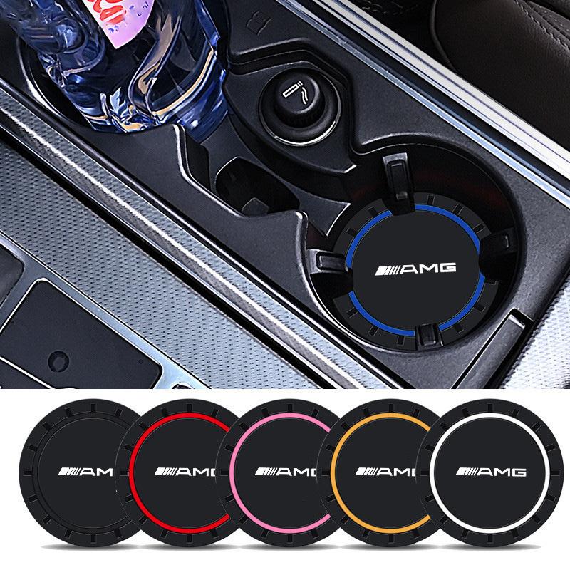 GZB4 2Pcs Silicone Car Water Cup Coaster Pad Anti-slip Cup Mat For Mercedes Benz AMG W203 W205 W206 W211 W212 W220 W201 W210 Sticker
