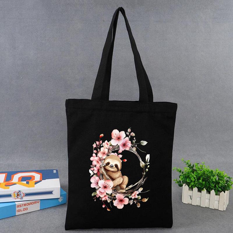 Cherry Blossoms Animal Koala Printed Shoulder Bag Student Large Capacity Canvas Eco-Friendly Bag