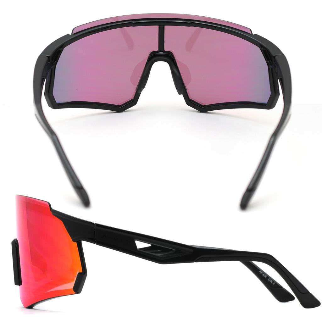 Sports Black Matte Mirror Lens with Red Ribbon A-Fit Men's Sunglasses, Mirror, AF-806-C2