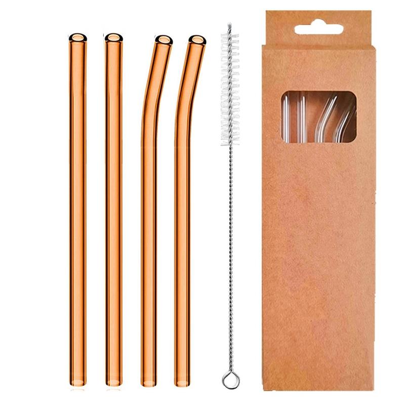 4 Pcs Reusable Glass Straws 8mm Straight Bent Glass Drinking Straws Eco Friendly Cocktail Straws for Beverages Milk Coffee