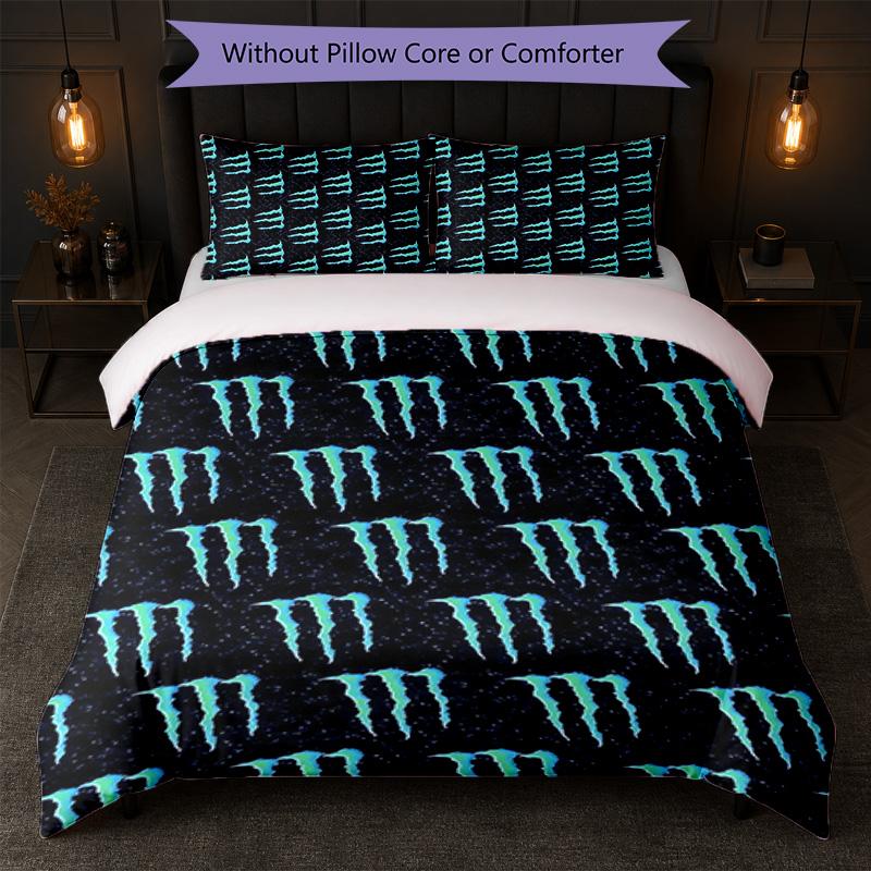 Set Copripiumino Monster Energy Stampa 3 Pezzi 1 Copripiumino e 2 Federe Biancheria da Letto Morbida per Camera da Letto Domestica
