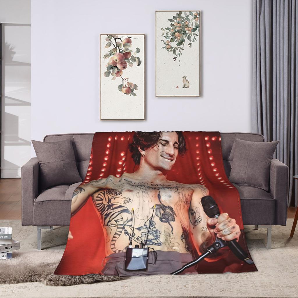 Damiano David Warm Soft Blanket  Kids Plush Throw Blanket Funny Home Decor Flannel Bedspread Sofa Bed Cover
