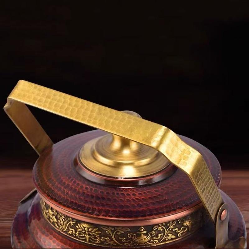 Tibetan-Style Eight Auspicious Copper Hand-Hammered Water Kettle Thickened Handle Home Use Water Offering Kettle Butter Tea Pot