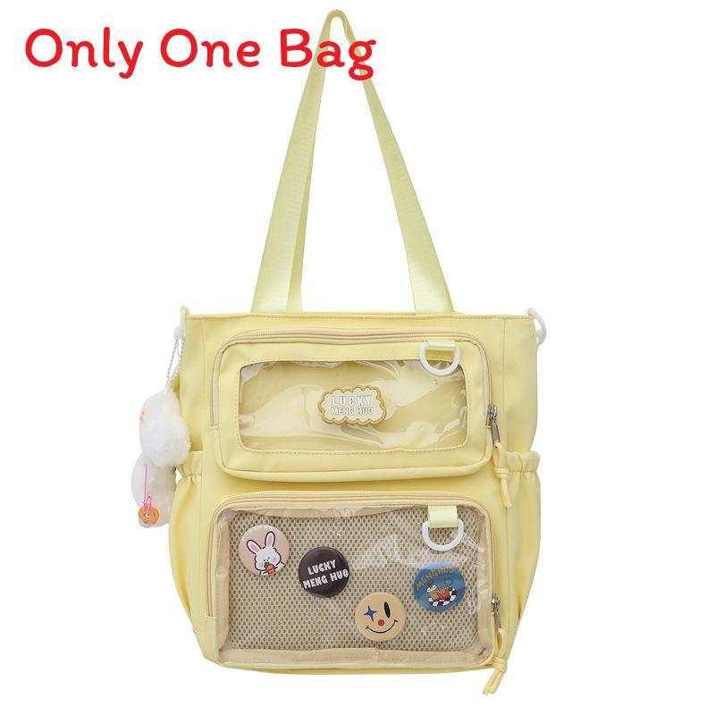 

College Style Girls Backpack With Nylon Material And Arc Shoulder Strap For School Yellow B