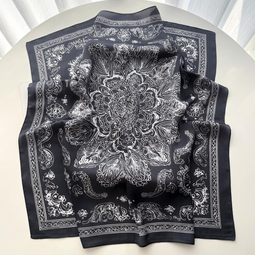 Luxury Square Scarf For Women Elegant Ladies Hijab Paisley Print Neckerchief Shawl For Travel Soft Stain Imitation Silk Scarves