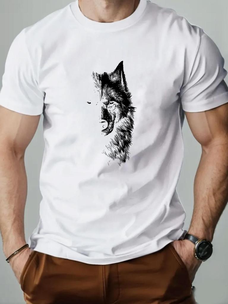 Wolf Print Fashion Versatile 100 Cotton Men Women Tshirt Summer Autumn Daily Outdoor Sports Party Casual Street Short Sleeve