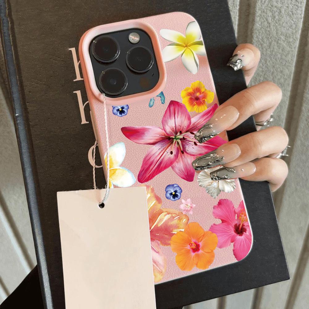 HOT Luxury Gardenia Lily Lichee leather pattern Phone Case For Redmi Note 14 13 12 11 10 9 8 Pro Plus 4G 5G Shockproof Cover