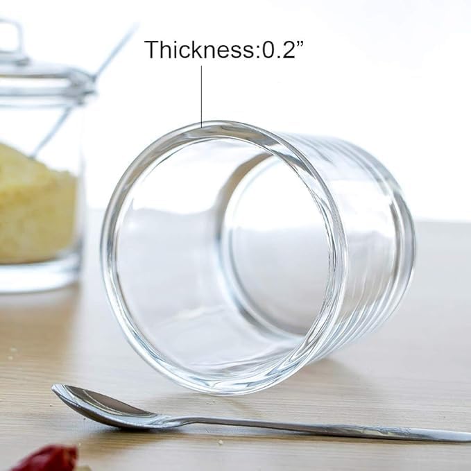 123Arts Glass Sugar Bowl Spice Jar with Lid and Stainless Steel Spoon Spoon