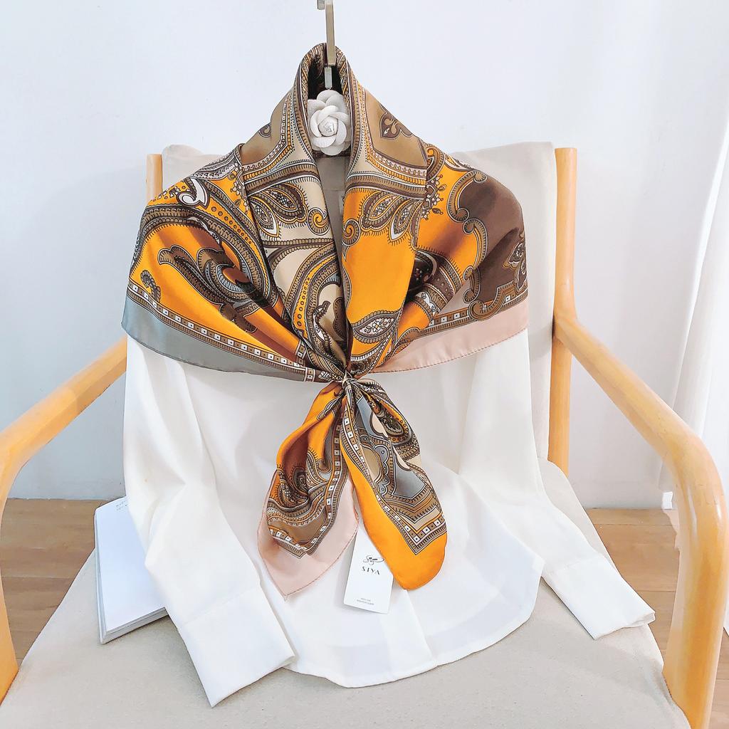 90CM Four Seasons Square Großer quadratischer Schal Luxus dekoratives Hemd Professionelles Kopftuch Haarband Sonnenschutz Kopftuch