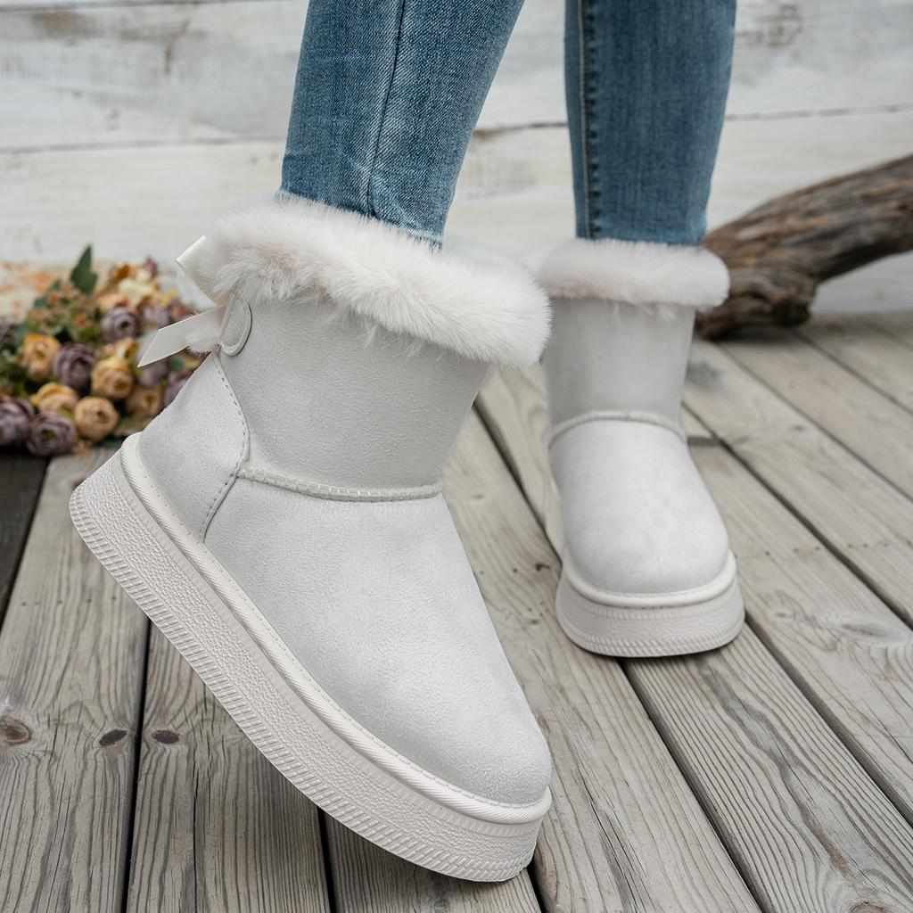 Women Boots Fashion Casual Flocking Winter Warm Ankle Length Comfortable Snow Shoes Women Bow Tie Female Boots Ladies