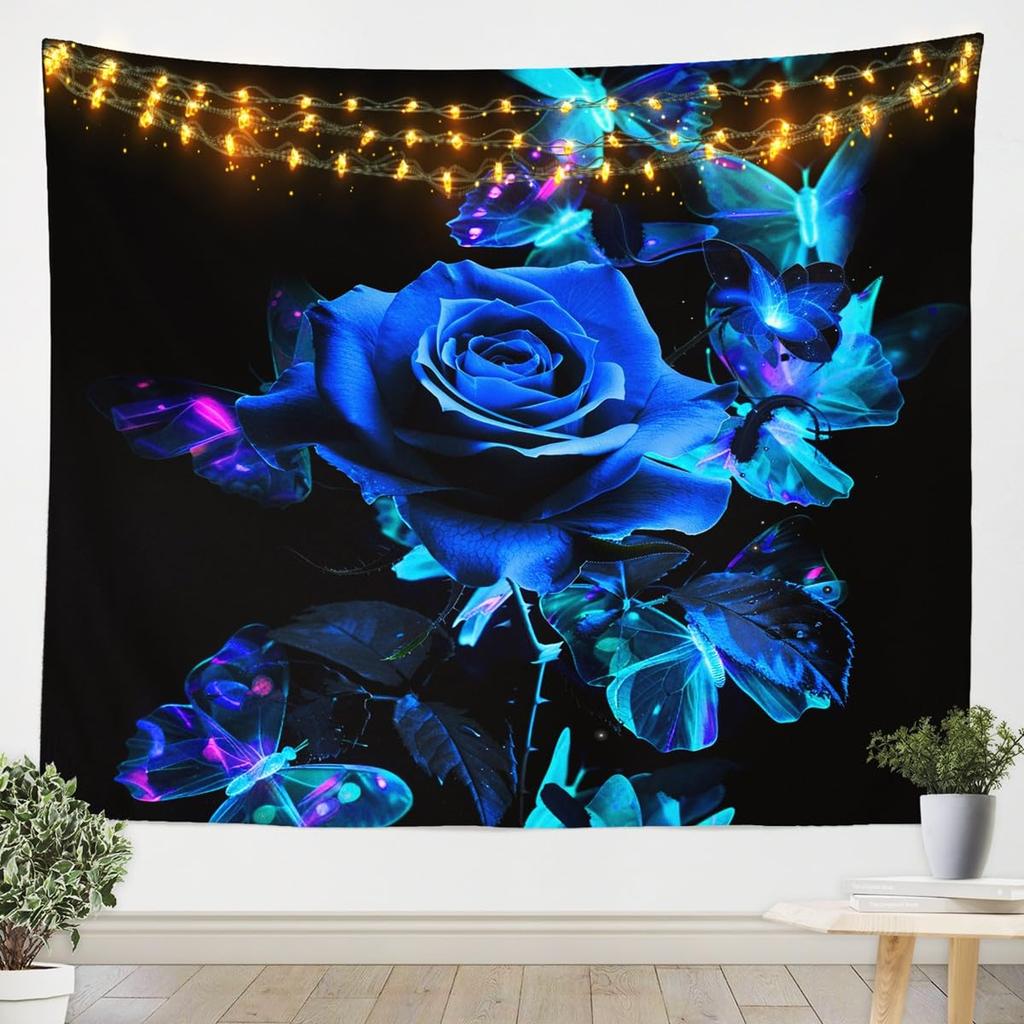 Romantic Dark Red Rose Tapestry,Moody Floral Wall Art with Vivid Red Roses & Dark Leaves,for Bedroom,Aesthetic & Cozy Home Decor