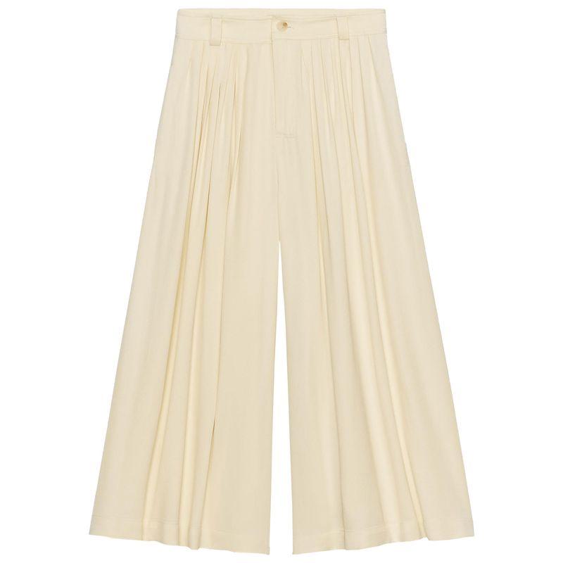 

Zaprha 2025 Autumn New Versitile Fashion Mid-Waist Pleated Solid Texture Wide Leg Casual Pants 7977823 raw white L